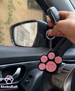 جاکلیدی بافتنی پنجه گربه مشکی صورتی